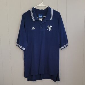 Vintage Adidas New York Yankees Men's Shirt XL Blue Short Sleeve Polo